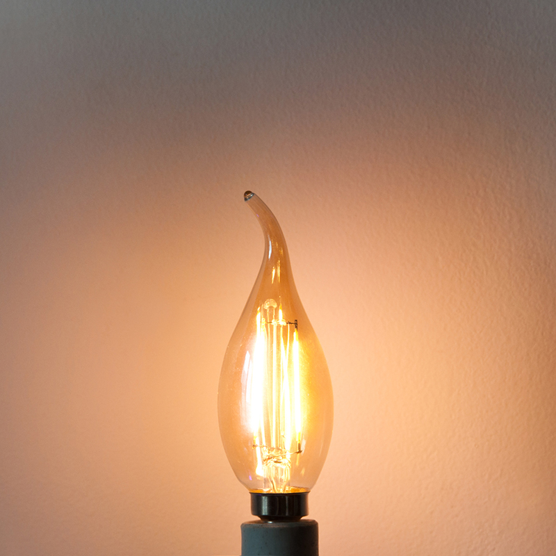 Gold Tint CA10 E12 2W LED Vintage Antique Filament Light Bulb, 25W Equivalent, 4-Pack, AC100-130V or 220-240V